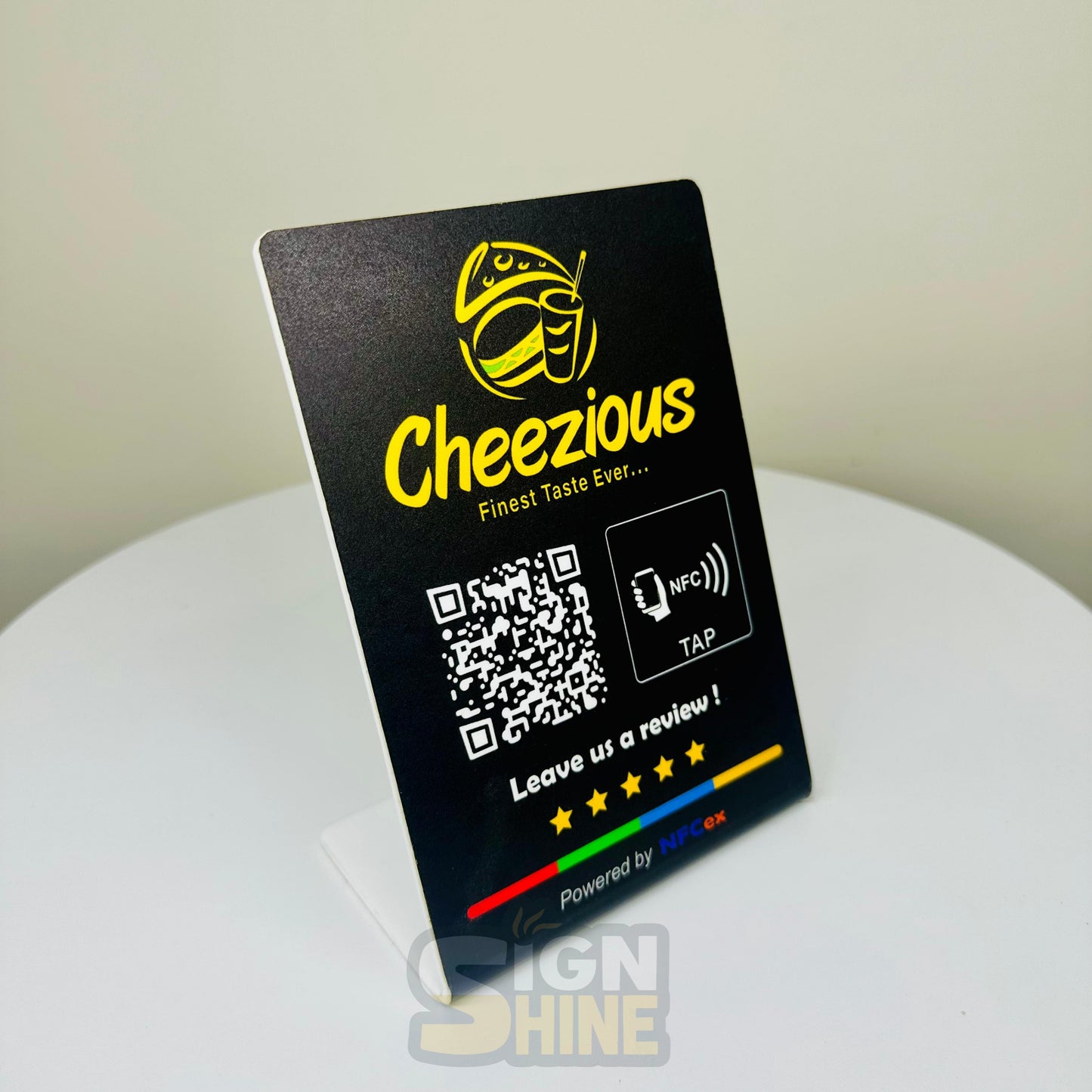 Tap & Scan Stand – NFC + QR Combo with Logo Customisation  Perfect for modern counters—tap or scan your way to connect