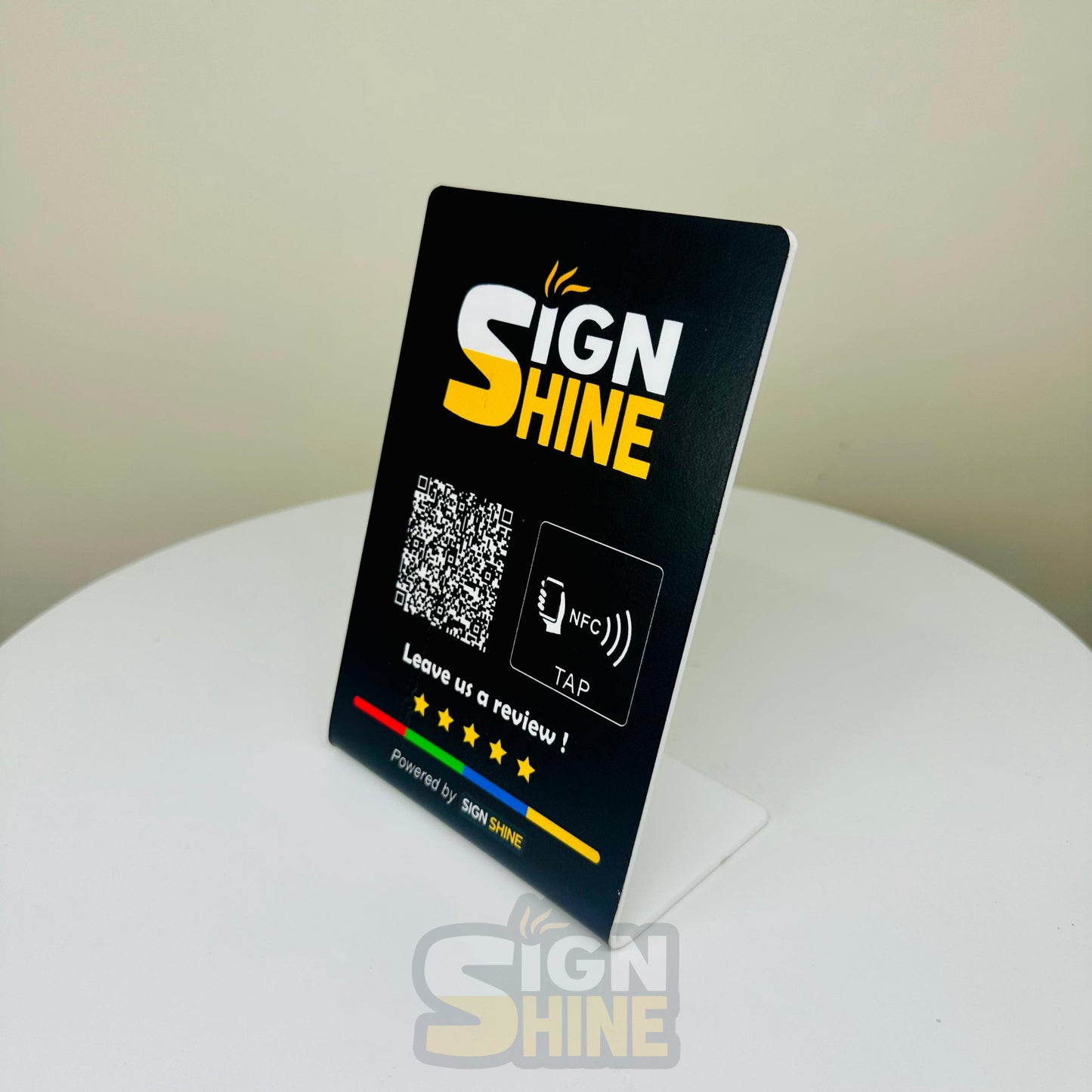 Tap & Scan Stand – NFC + QR Combo with Logo Customisation  Perfect for modern counters—tap or scan your way to connect