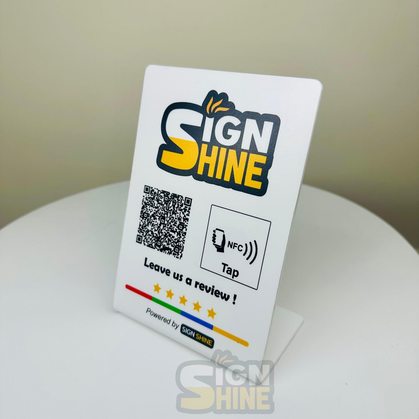 Tap & Scan Stand – NFC + QR Combo with Logo Customisation  Perfect for modern counters—tap or scan your way to connect