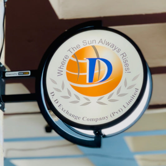 Rotating LED Acrylic Flange Sign Board – Custom Vinyl Printed Round Board for Shops in Pakistan.