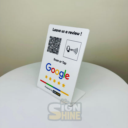 Tap & Scan Stand – NFC + QR Combo Perfect for modern counters—tap or scan your way to connect