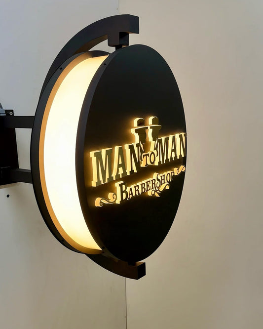 Luxury Golden Steel Rotating LED Sign – Round Flange Sign Board for Premium Shops