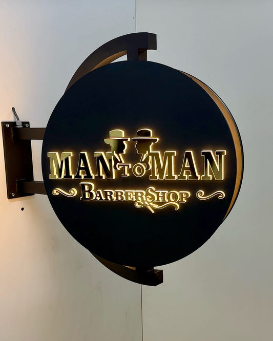 Luxury Golden Steel Rotating LED Sign – Round Flange Sign Board for Premium Shops