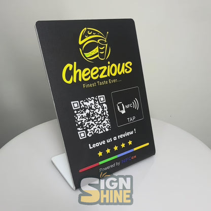 Tap & Scan Stand – NFC + QR Combo with Logo Customisation  Perfect for modern counters—tap or scan your way to connect